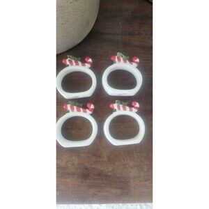 Vintage Porcelain Candy Cane Napkin Ring Set of 4